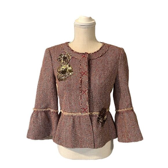 BCBG Maxazria Herringbone Tweed Blazer With Sequin Details - Picture 1 of 15